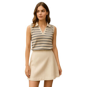 NWT Splendid Pullover Collared Knit Top Womens Large Stripes Old Money Preppy